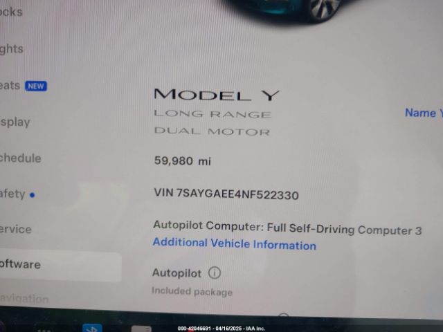 7SAYGAEE4NF522330 Tesla Model Y Long Range Dual Motor All-wheel Drive