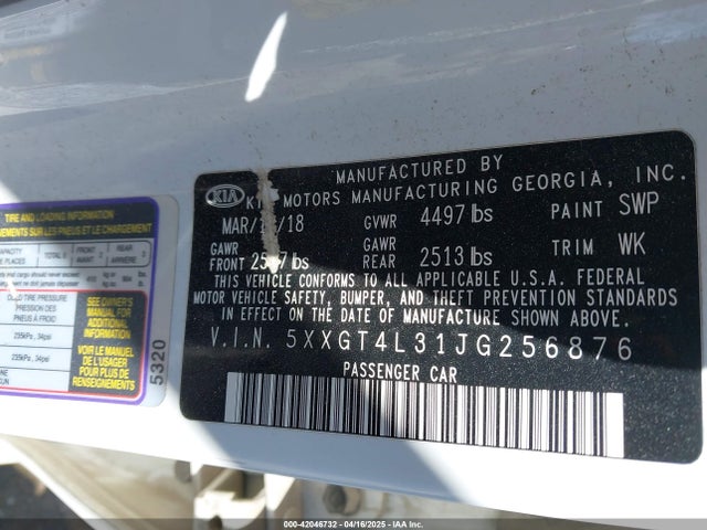 5XXGT4L31JG256876 KIA Optima S