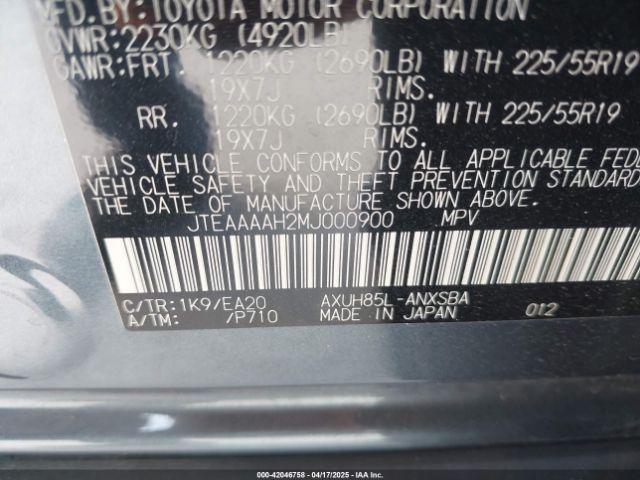 JTEAAAAH2MJ000900 Toyota Venza Limited