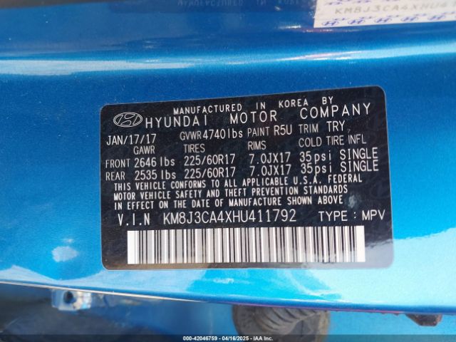 KM8J3CA4XHU411792 Hyundai TUCSON SE