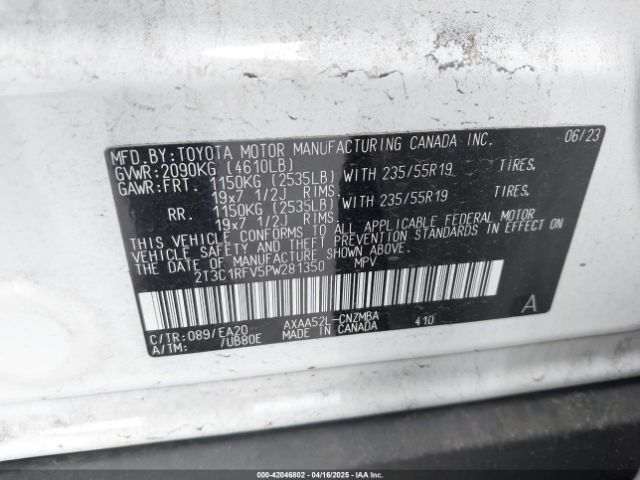2T3C1RFV5PW281350 Toyota Rav4 Xle Premium