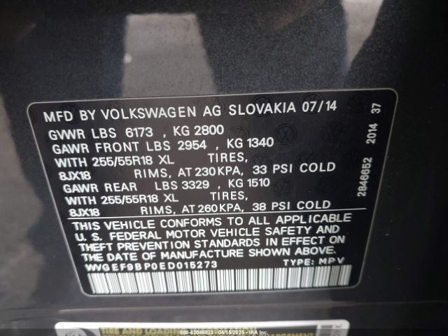WVGEF9BP0ED015273 Volkswagen Touareg 3.6l Sport
