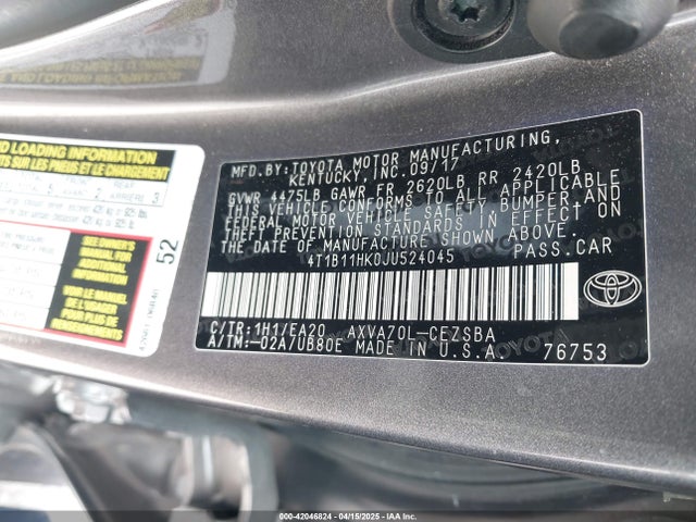 4T1B11HK0JU524045 Toyota CAMRY SE