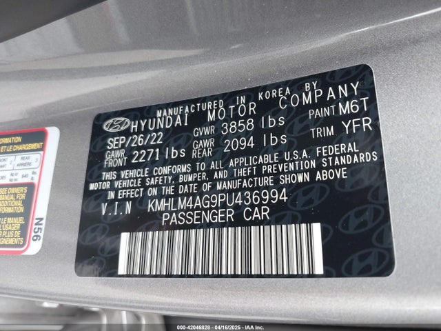KMHLM4AG9PU436994 Hyundai ELANTRA SEL