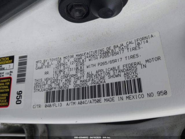 3TMJU4GN0FM180362 Toyota Tacoma Prerunner V6
