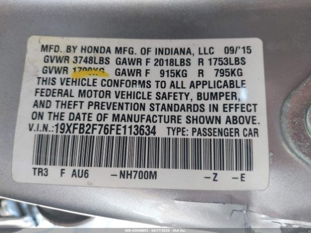 19XFB2F76FE113634 Honda CIVIC SE