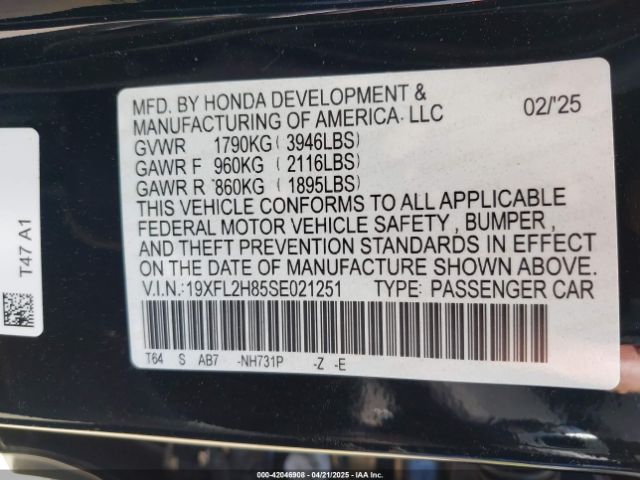 19XFL2H85SE021251 Honda Civic Sport