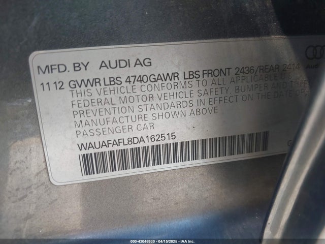 2013 AUDI A4 WAUAFAFL8DA162515 Photo 8