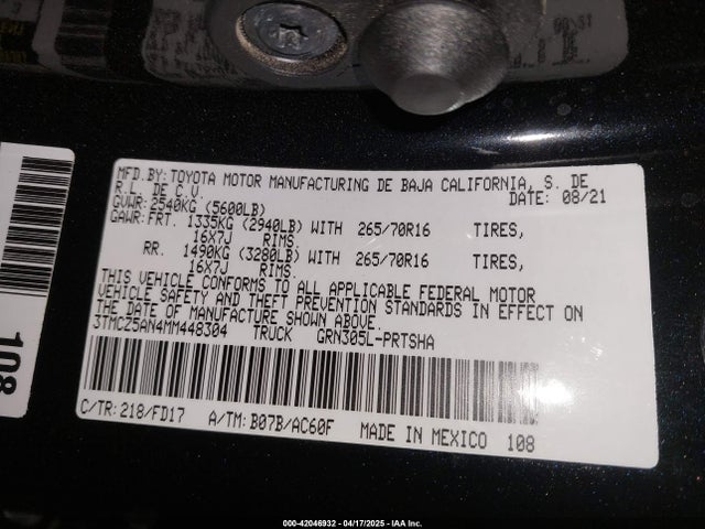 3TMCZ5AN4MM448304 Toyota 2gr-fks