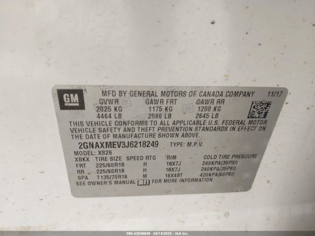 2GNAXMEV3J6218249 Chevrolet Equinox Premier