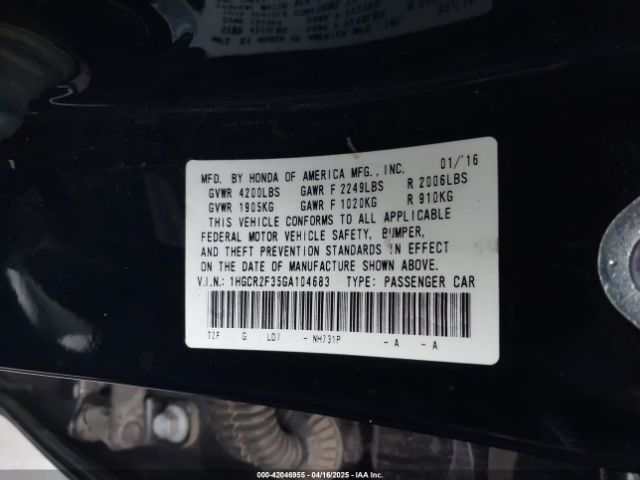 1HGCR2F35GA104683 Honda ACCORD LX