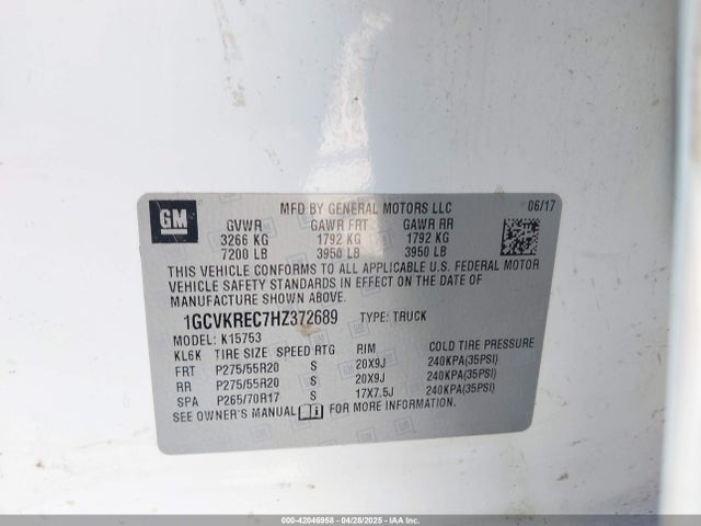 1GCVKREC7HZ372689 Chevrolet l83 - sidi: spark ignited direct injection, vvt: variable valve timing, afm, e85 max, alum