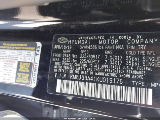 KM8J33A41KU019176 Hyundai Tucson Value