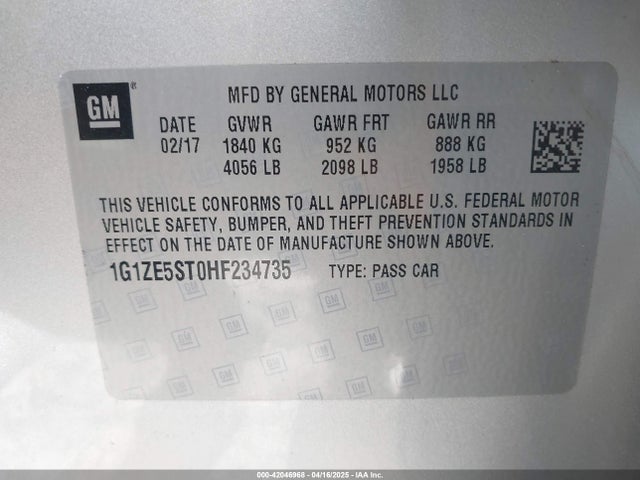 1G1ZE5ST0HF234735 Chevrolet MALIBU 1LT