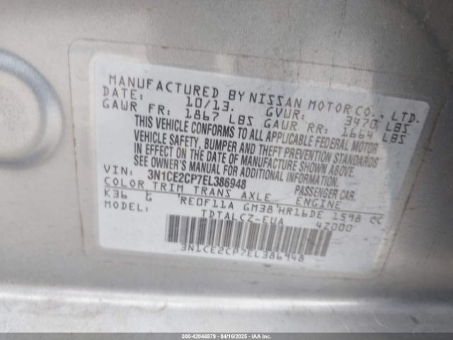 3N1CE2CP7EL386948 Nissan Versa Note S Plus