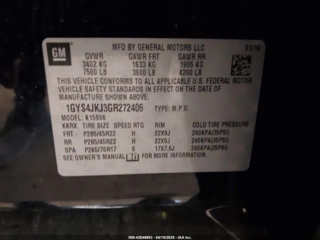 1GYS4JKJ3GR272406 Cadillac Escalade Esv Premium Collection