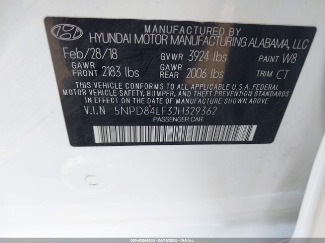 5NPD84LF3JH329362 Hyundai ELANTRA SEL