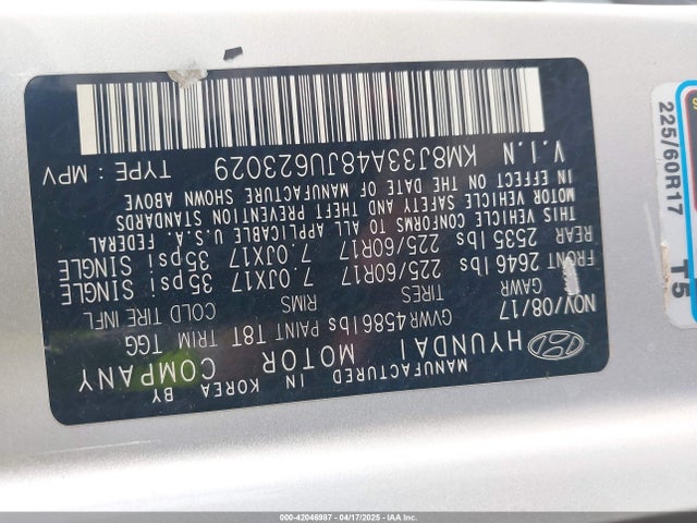 KM8J33A48JU623029 Hyundai TUCSON SEL