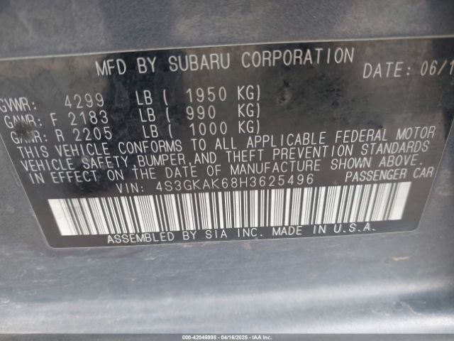 4S3GKAK68H3625496 Subaru Impreza 2.0i Sport