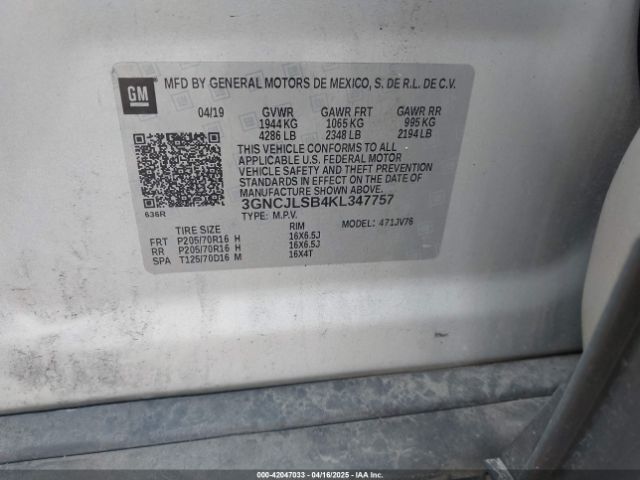 2019 CHEVROLET TRAX 3GNCJLSB4KL347757 Photo 8