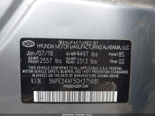 5NPE24AF5GH375681 Hyundai SONATA SE