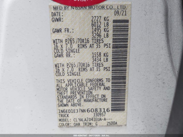 Nissan Frontier S 4x2 2022 1N6ED1EJ7NN608316 Image 9
