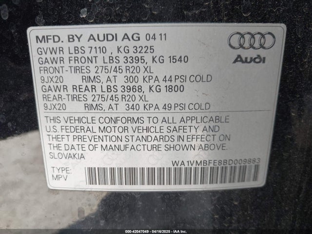 2011 AUDI Q7 WA1VMBFE8BD009883 Photo 8