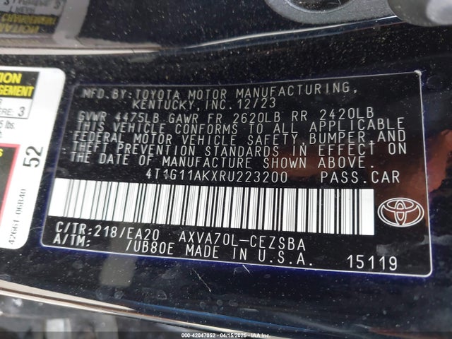 4T1G11AKXRU223200 Toyota a25a-fks