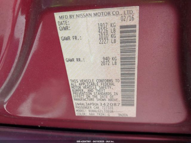 2016 NISSAN ALTIMA 1N4AL3AP9GN342087 Photo 8