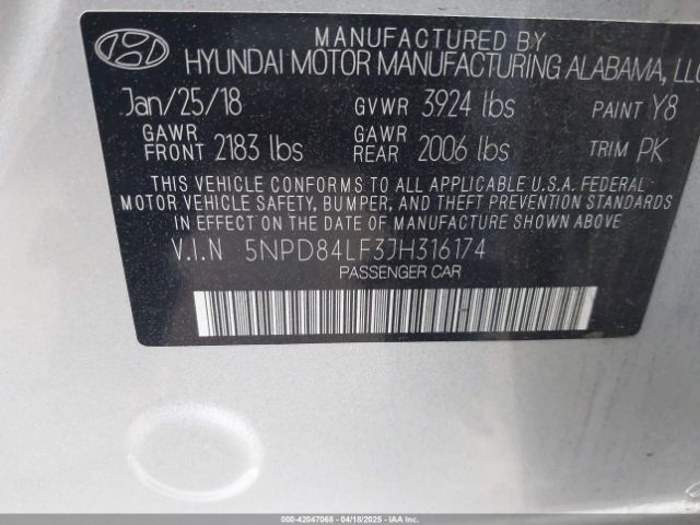 5NPD84LF3JH316174 Hyundai Elantra Value Edition