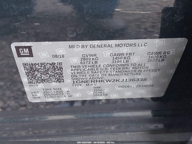 1GNERHKW2KJ136338 Chevrolet Traverse 3lt