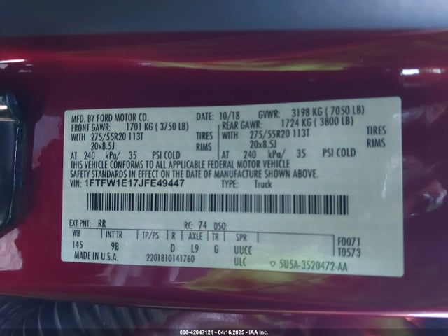 Ford F-150 Platinum 2018 1FTFW1E17JFE49447 Image 9