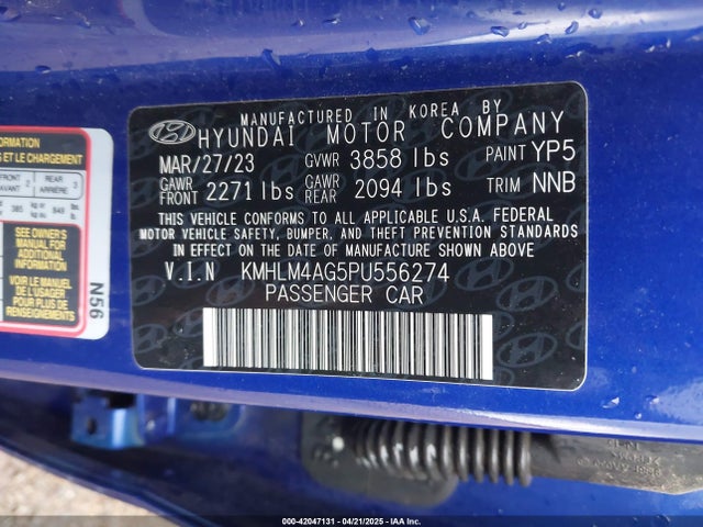 KMHLM4AG5PU556274 Hyundai ELANTRA SEL