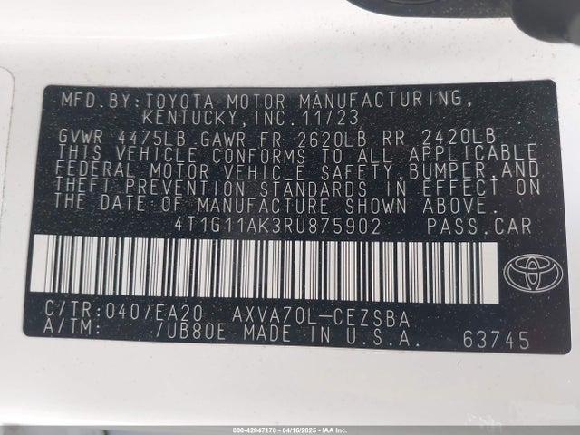 4T1G11AK3RU875902 Toyota CAMRY SE