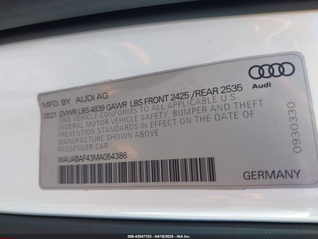 2021 AUDI A4 WAUABAF43MA054386 Photo 8