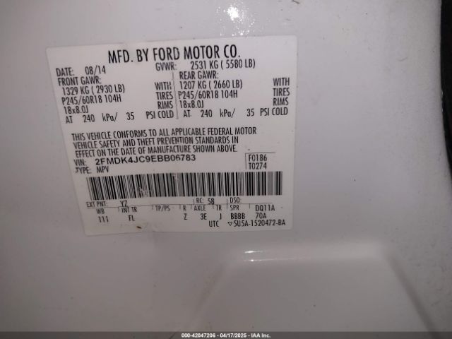 2FMDK4JC9EBB06783 Ford EDGE SEL