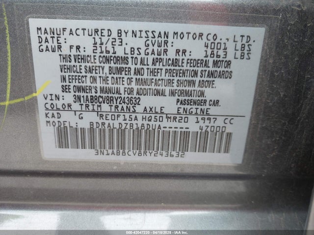 3N1AB8CV8RY243632 Nissan Sentra Sv Xtronic Cvt