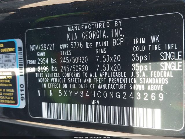 5XYP34HC0NG243269 KIA Telluride Ex