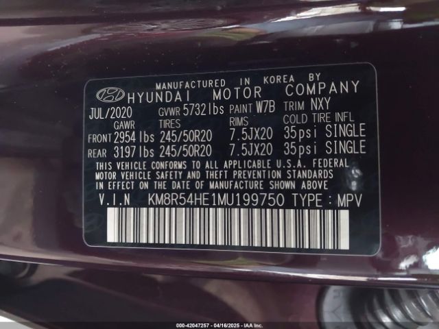 KM8R54HE1MU199750 Hyundai Palisade Limited