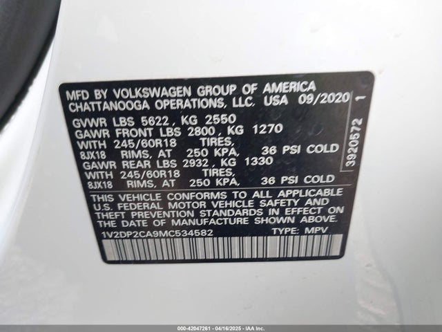 Volkswagen Atlas 2.0t Se 2021 1V2DP2CA9MC534582 Image 9