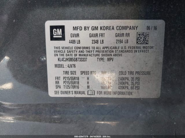 KL4CJHSB5GB733337 Buick Encore Premium