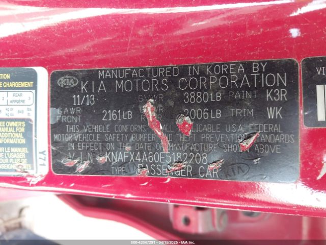 KNAFX4A60E5182208 KIA FORTE LX