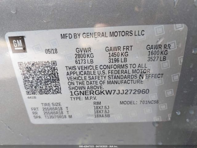 1GNERGKW7JJ272960 Chevrolet lfy - spark ignited direct injection, atss, gen 1