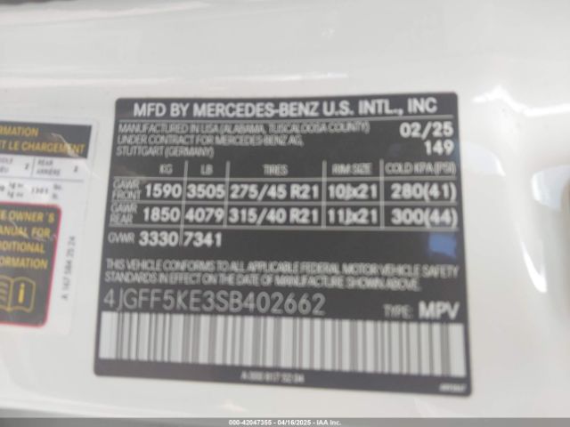 4JGFF5KE3SB402662 Mercedes-Benz Gls 450 4matic