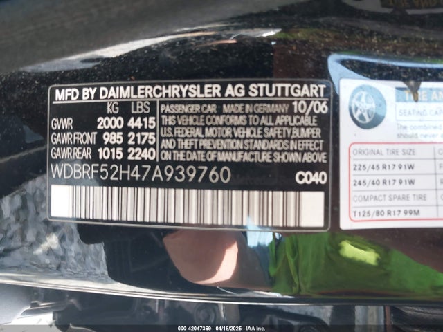 Продаж на аукціоні авто 2007 Mercedes-benz C 230 Sport, vin: WDBRF52H47A939760, номер лоту: 42047369