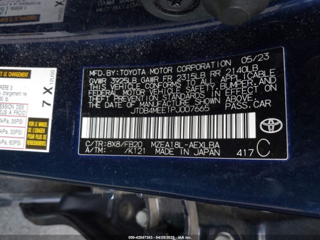 JTDB4MEE1PJ007665 Toyota COROLLA LE