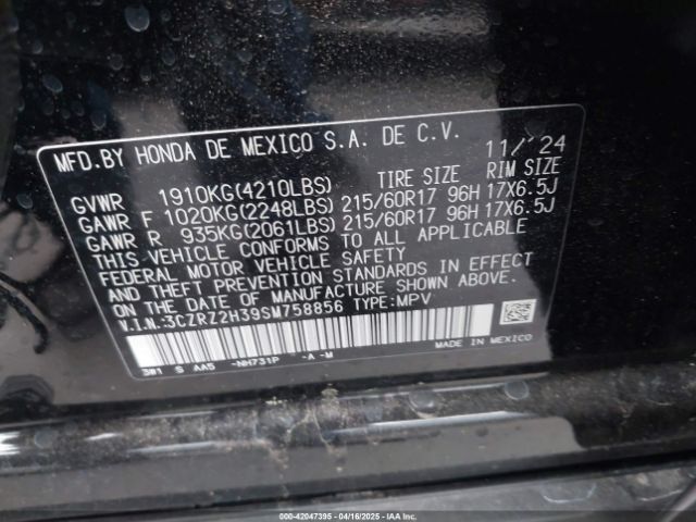 3CZRZ2H39SM758856 Honda Hr-v Awd Lx