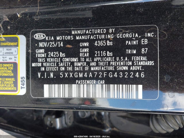 5XXGM4A72FG432246 KIA Optima Lx