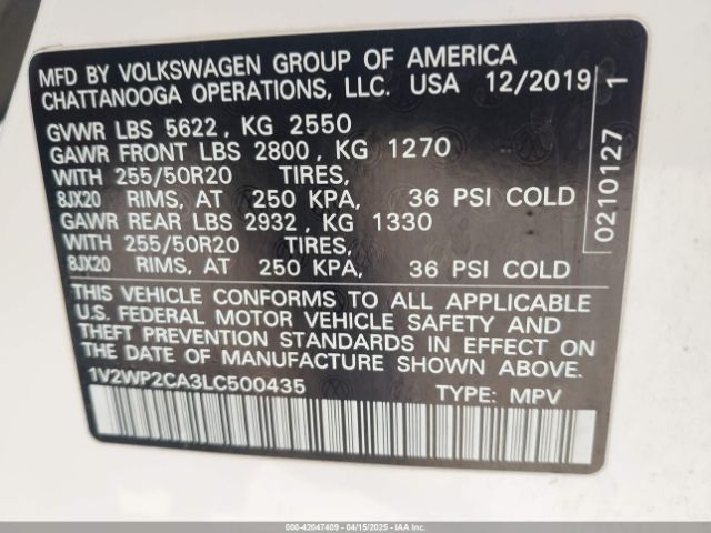 1V2WP2CA3LC500435 Volkswagen Atlas 2.0t Se W/technology