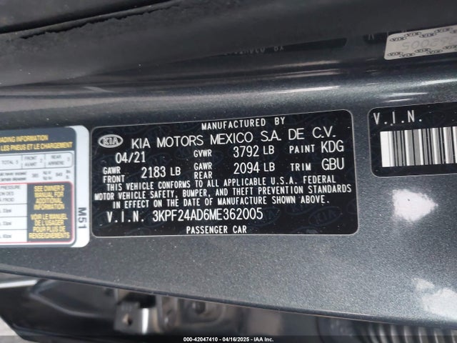 3KPF24AD6ME362005 KIA mpi nu